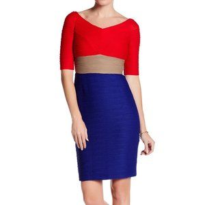 Nue by Shani Colorblock Bodycon Dress Red/Indigo